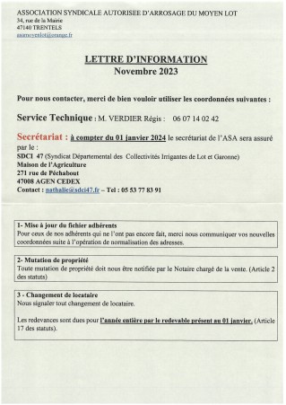 INFORMATION IMPORTANTE ASAML